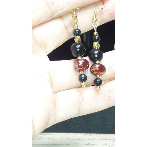 Artisan earrings  153# NEW bohemian Onyx Umber earrings long dangle gemstone ear - Picture 4 of 5